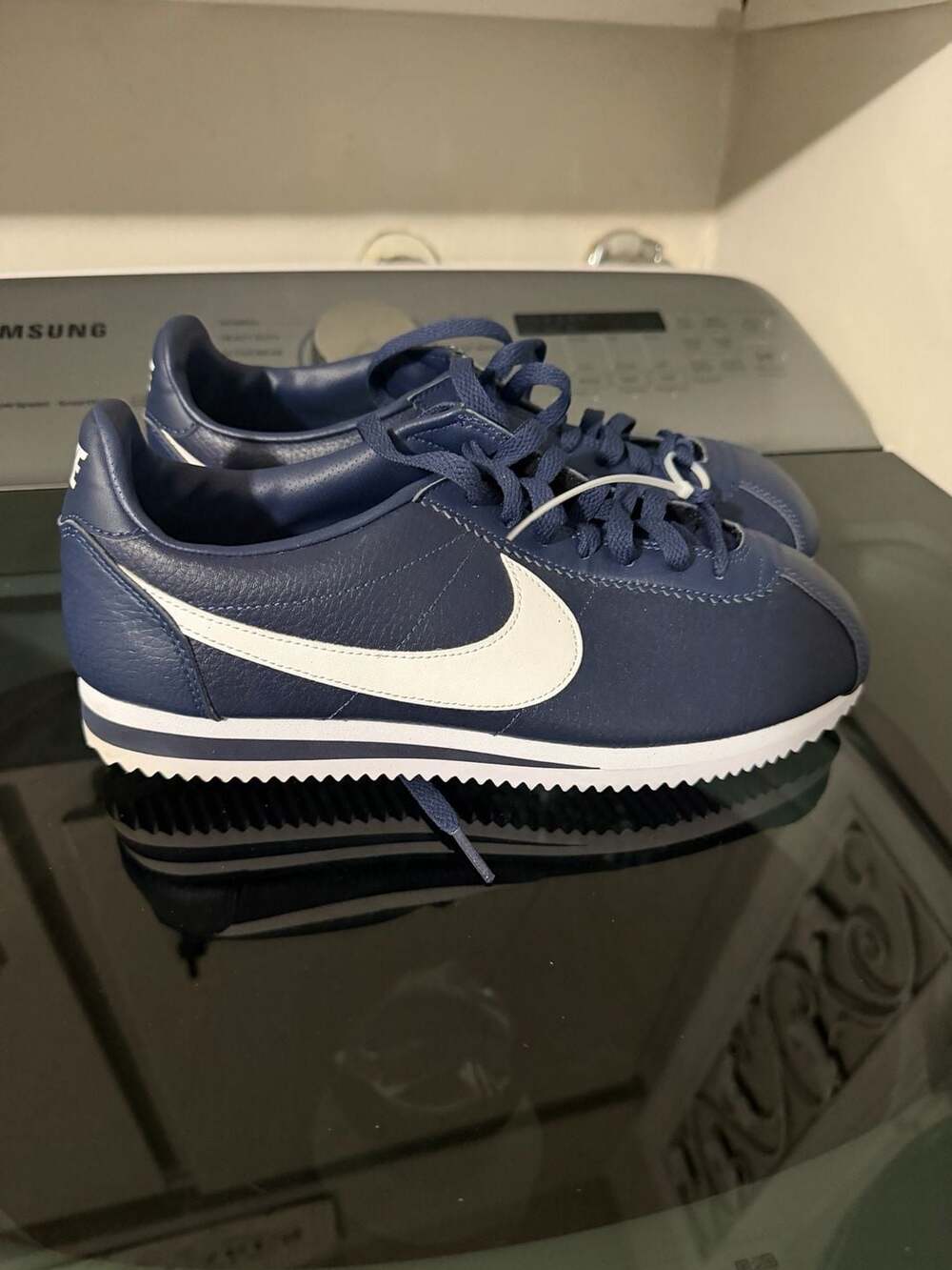 Rare Nike Cortez Leather Midnight Navy White Sneakers size 8.5
